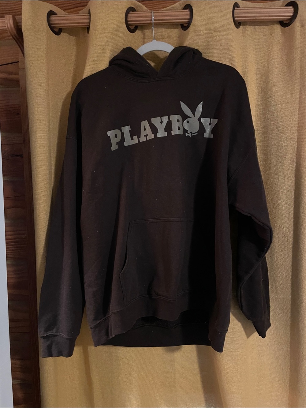 PLAYBOY brown hoodie with tan logo size large
